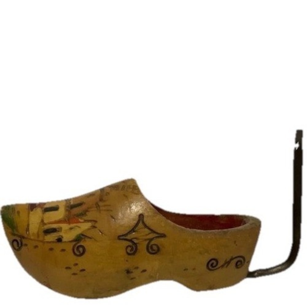 Hand Painted Wooden Clog Shoe Decorative‎ Wall Hanger Hook Holder Vintage